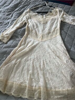 Free People Cream Lace Long Sleeve Midi Dress